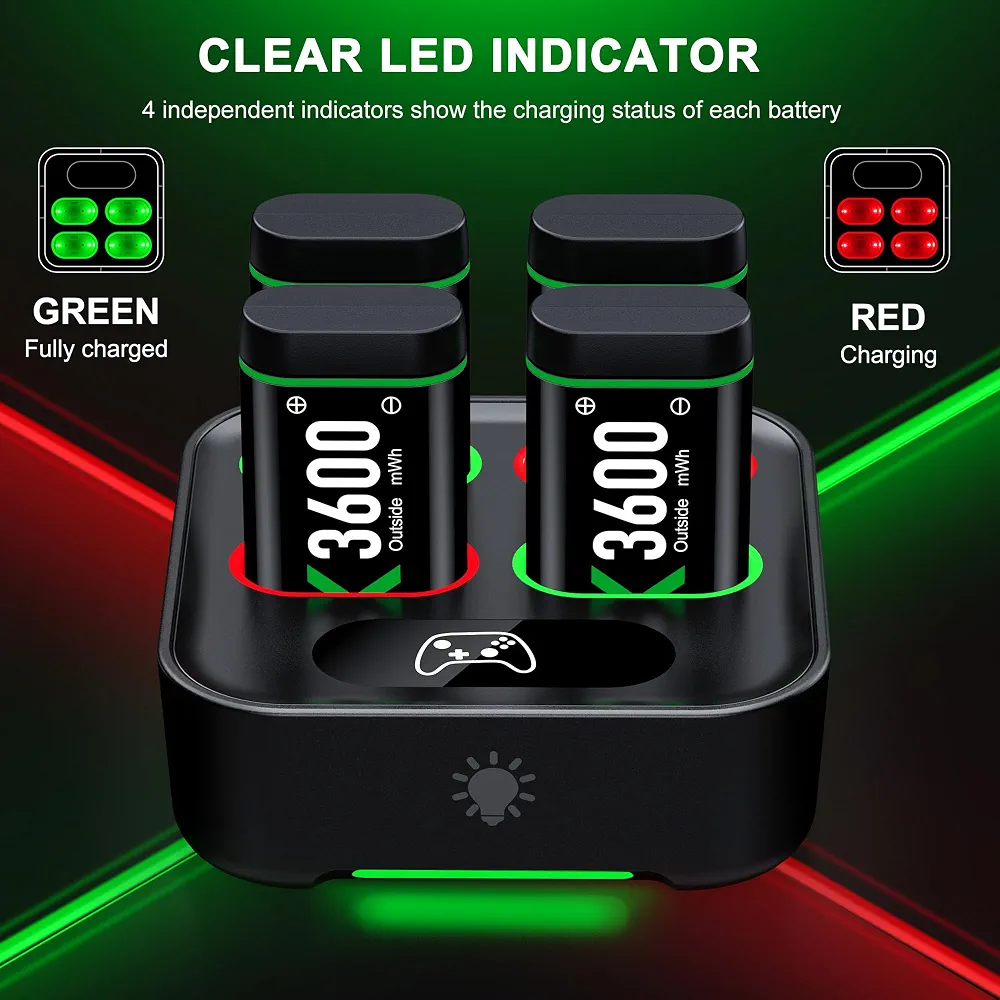 پک ۴ عددی باتری شارژی دسته ایکس‌باکس 3600mAh (ظرفیت بالا)