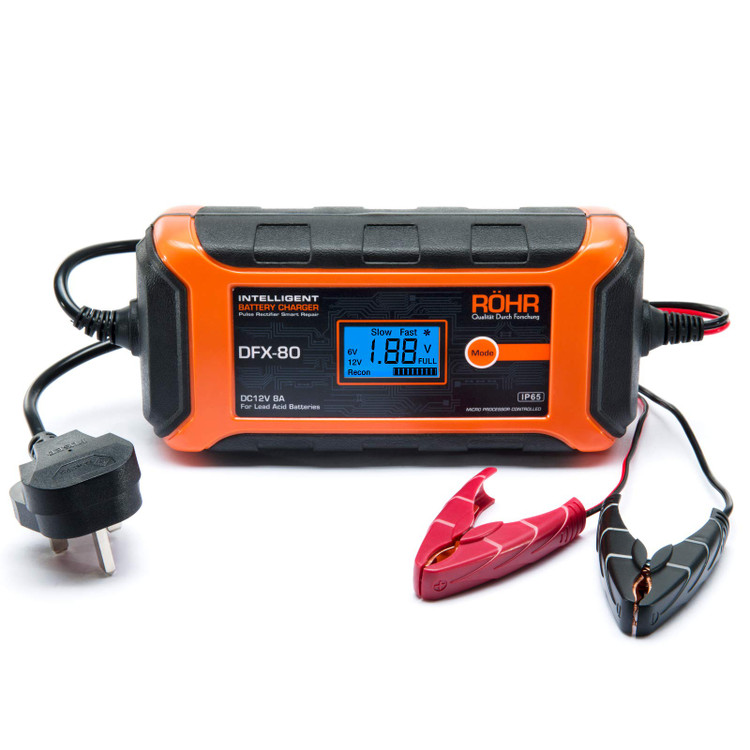شارژر باتری هوشمند ROHR DFX-80 | شارژر اتوماتیک 12 ولت 8 آمپر با قابلیت احیای باتری