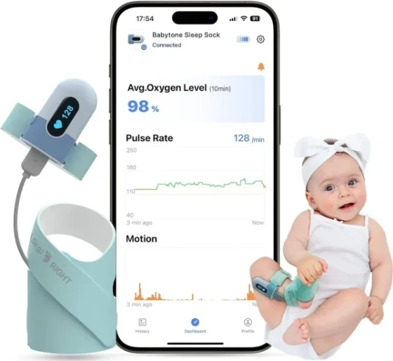 جوراب هوشمند پایش خواب نوزاد Babytone Baby Sleep Sock Monitor | مانیتور ضربان قلب، اکسیژن خون و کیفیت خواب
