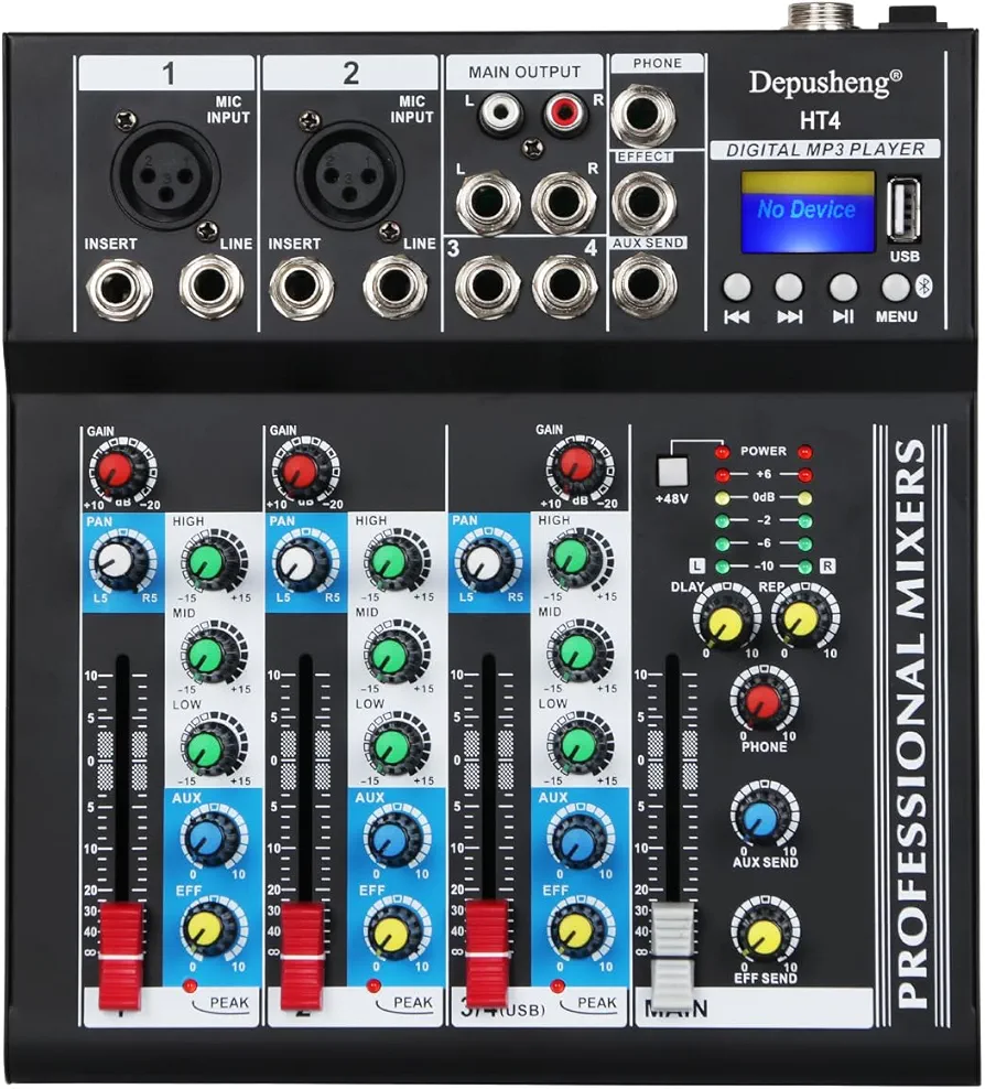میکسر صدا حرفه‌ای Depusheng HT4 بلوتوث | 4 کانال USB Audio Mixer