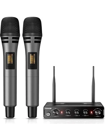 میکروفون بی‌سیم دو کاناله TONOR TW350 | سیستم UHF حرفه‌ای برای اجرا، سخنرانی و کارائوکه