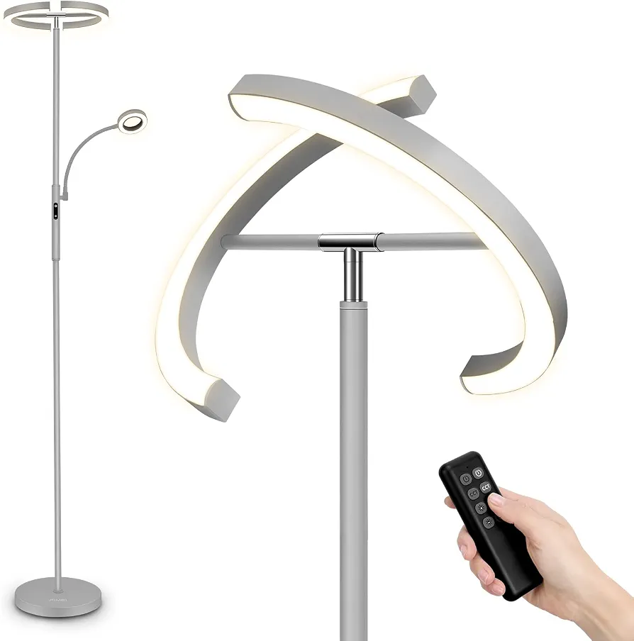 چراغ ایستاده LED مدرن | آباژور پایه‌دار حلقه‌ای با چراغ مطالعه