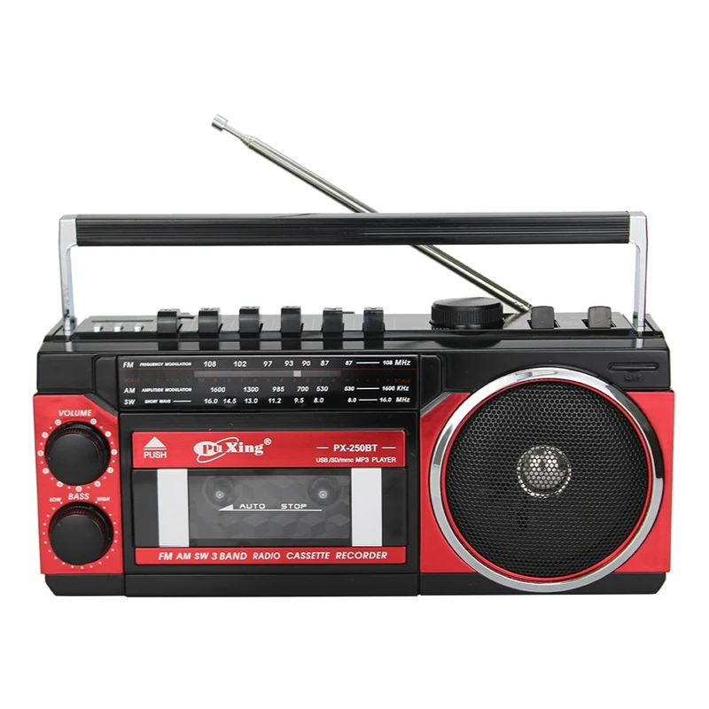 رادیو کاست‌خور پوکسینگ PX-250BT | رادیو چندمنظوره FM/AM/SW با بلوتوث، USB و کارت حافظه