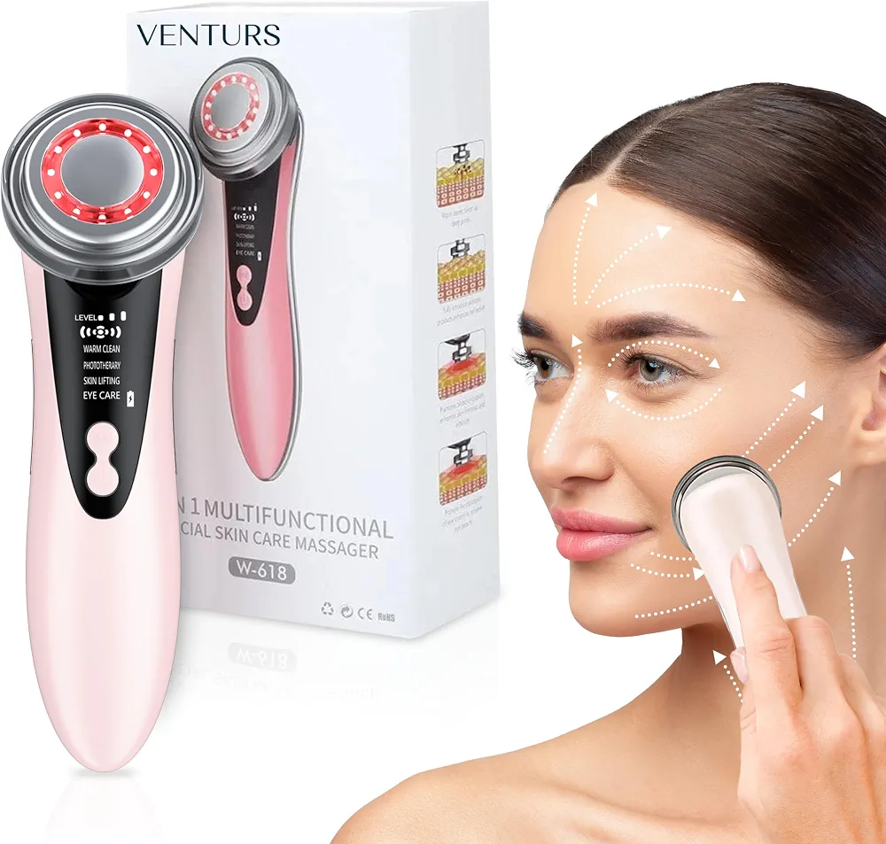 دستگاه جوانساز پوست VENTURS W-618 | ماساژور صورت 5 در 1 با RF، فوتون LED، گرمایش و لیفت پوست